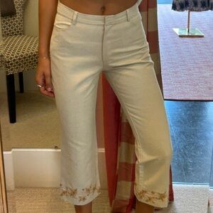 Michael Kors Beige Cropped Pants with Floral Hem